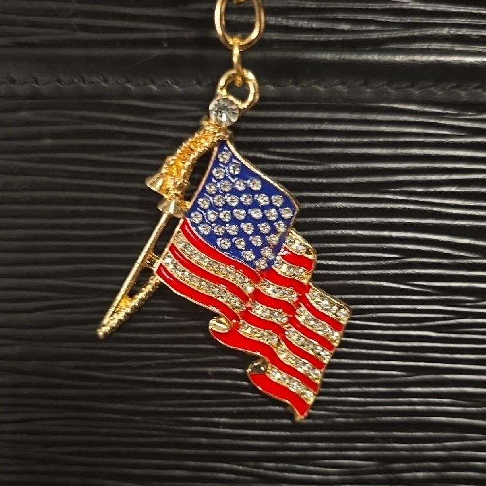Patriotic Gold and Red Flag Pendant Bag Charm - Gold